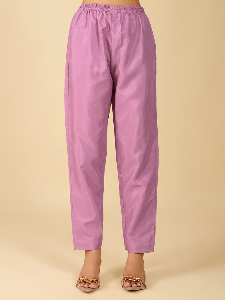 Women's Dusty Pink Cotton Blend Embroidered Kurta Set