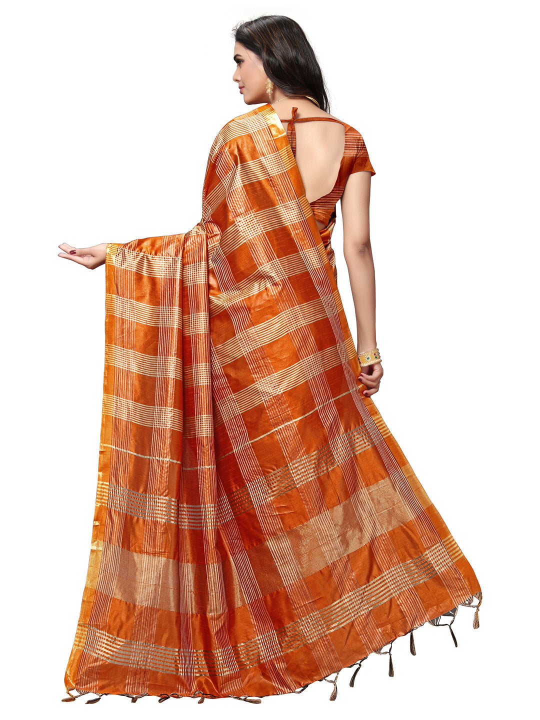 Women's Rust Silk Blend Woven Saree - Ahika