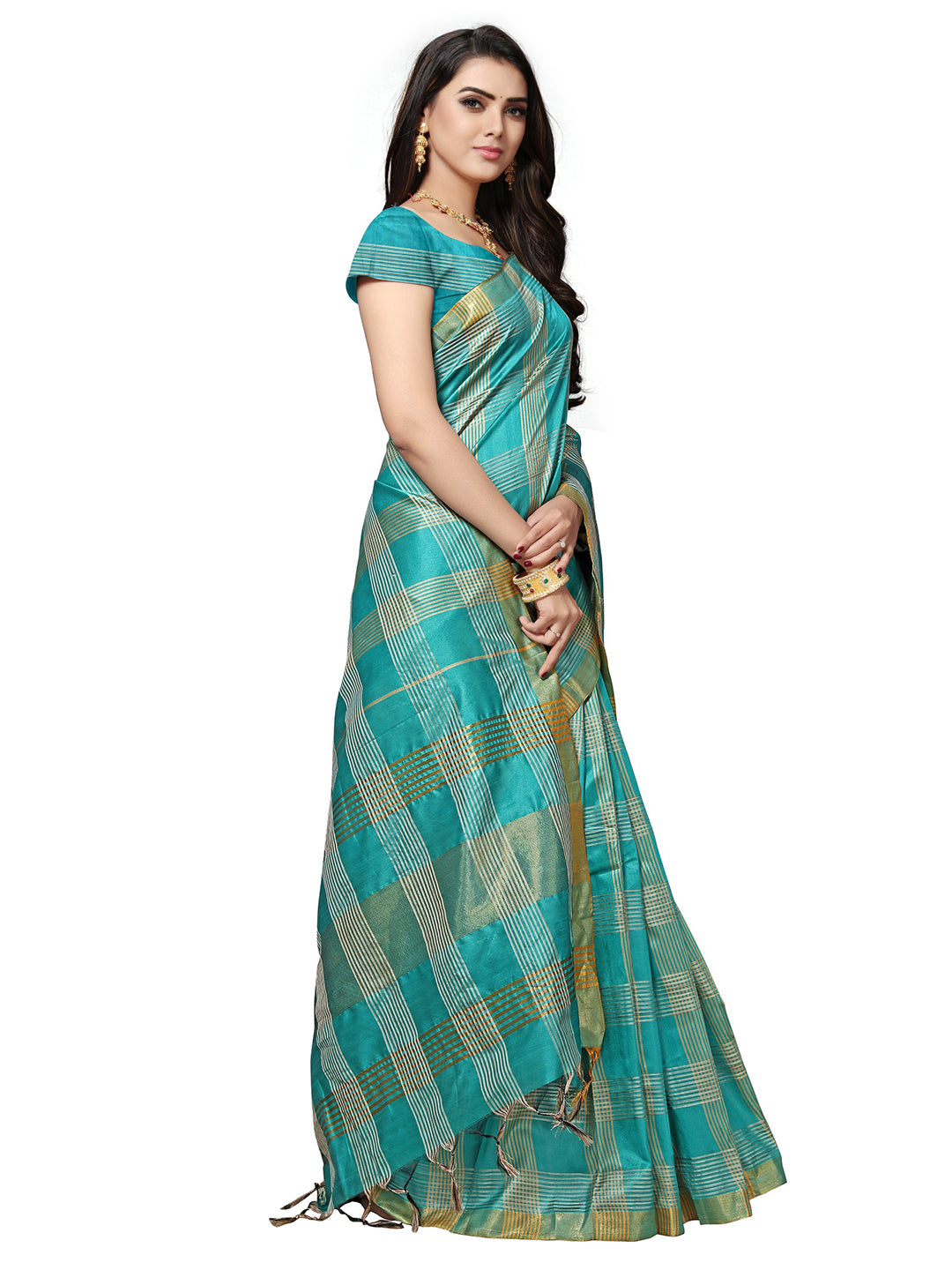 Women's Light Blue Silk Blend Woven Saree - Ahika