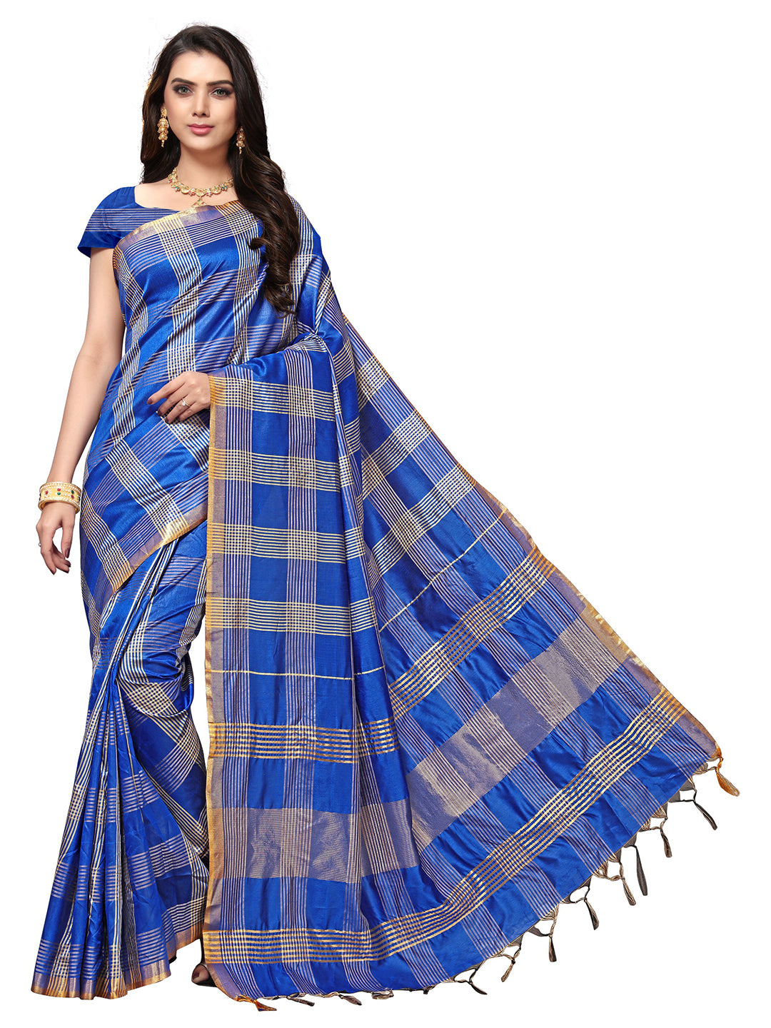 Women's Blue Silk Blend Woven Saree - Ahika