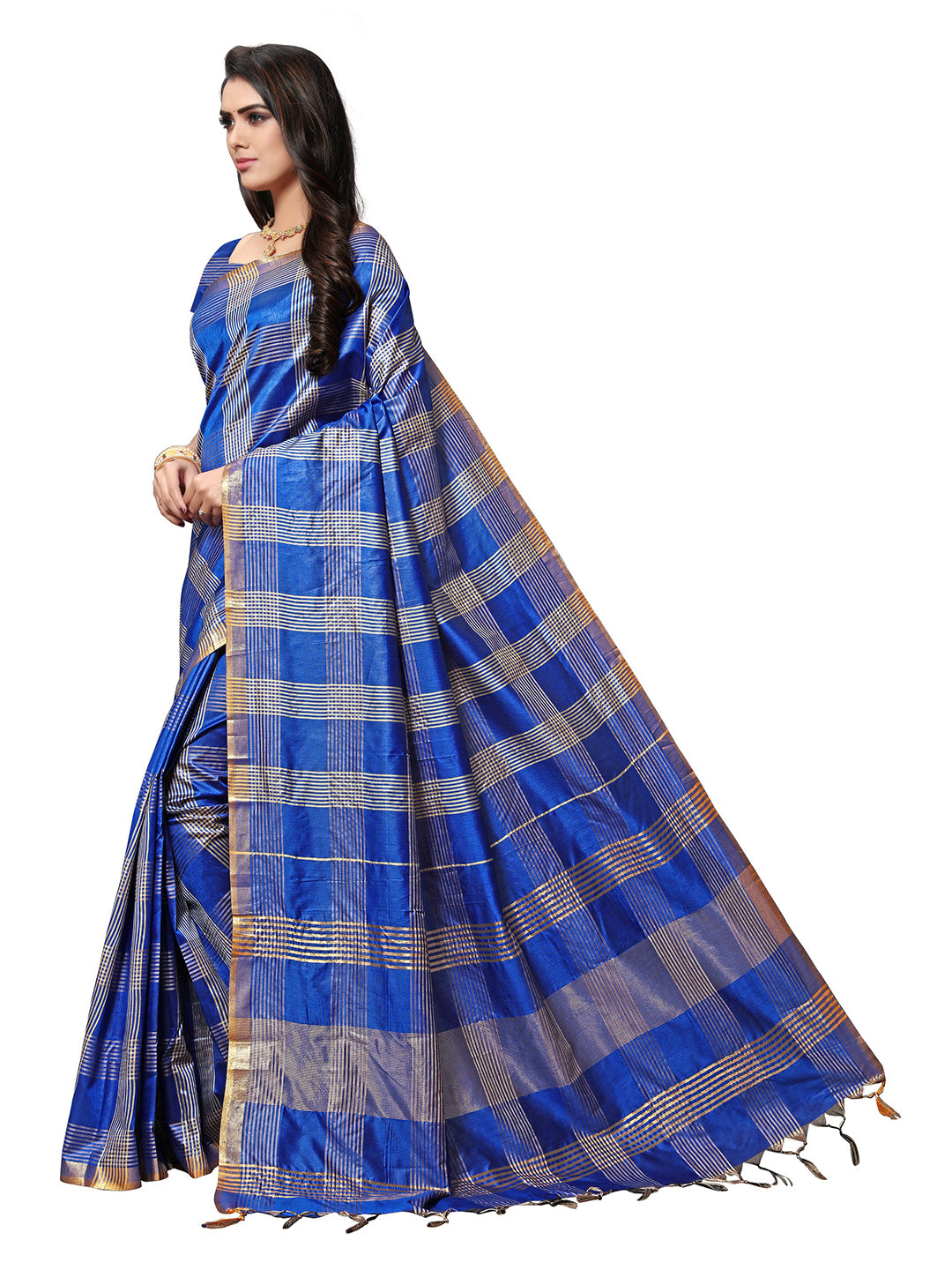 Women's Blue Silk Blend Woven Saree - Ahika