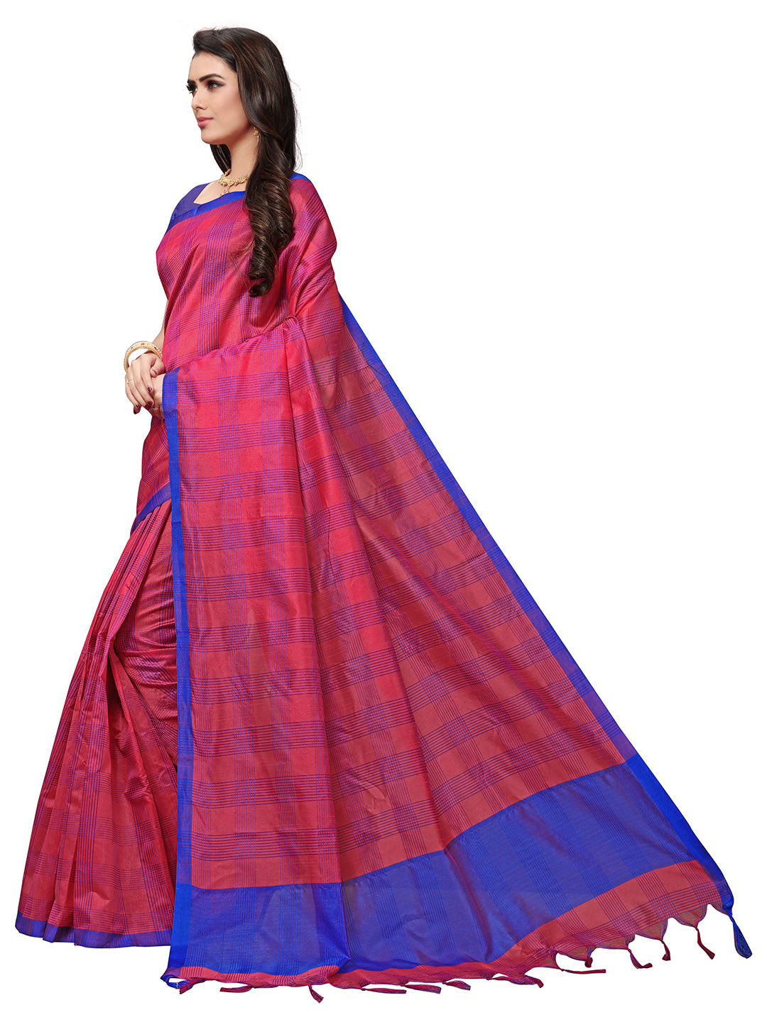 Women's Fuchsia Silk Blend Self Design Saree - Ahika