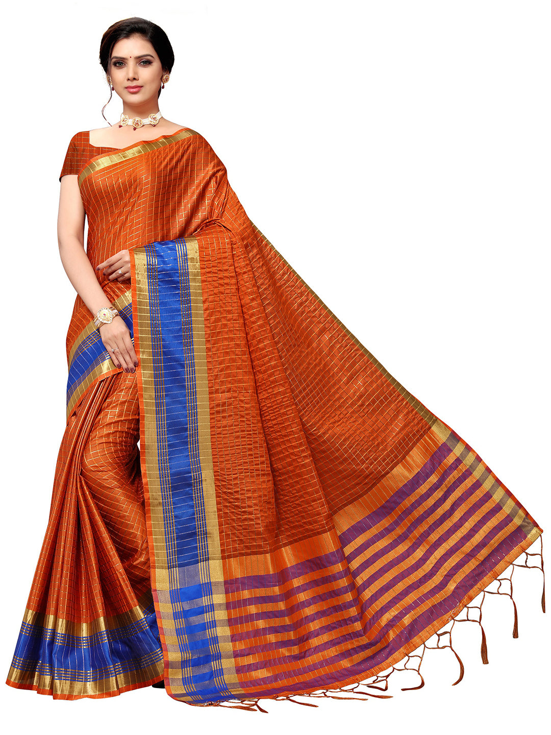 Women's Orange Art Silk Self Design Saree - Ahika