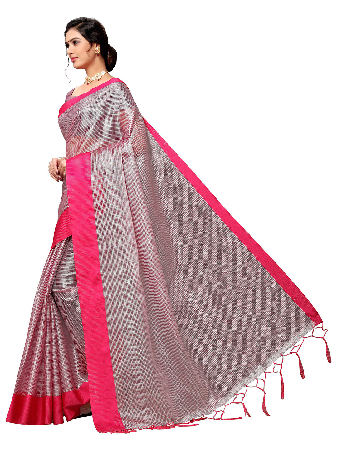 Women's Pink Art Silk Self Design Saree - Ahika