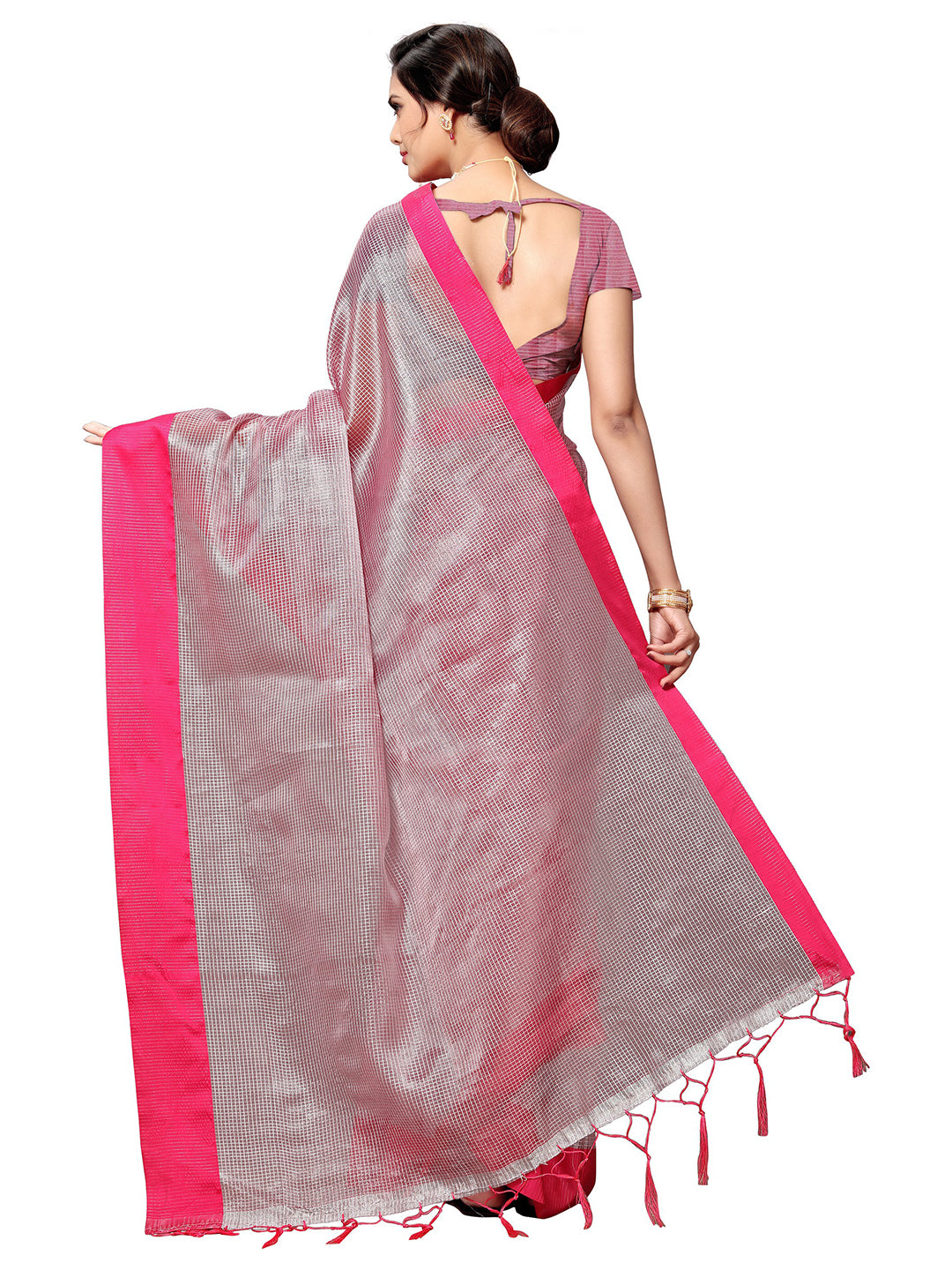 Women's Pink Art Silk Self Design Saree - Ahika