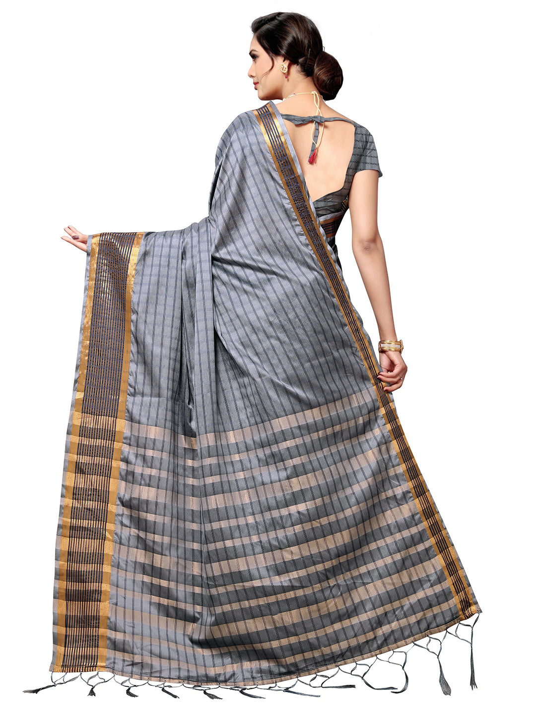 Women's Grey Art Silk Self Design Saree - Ahika