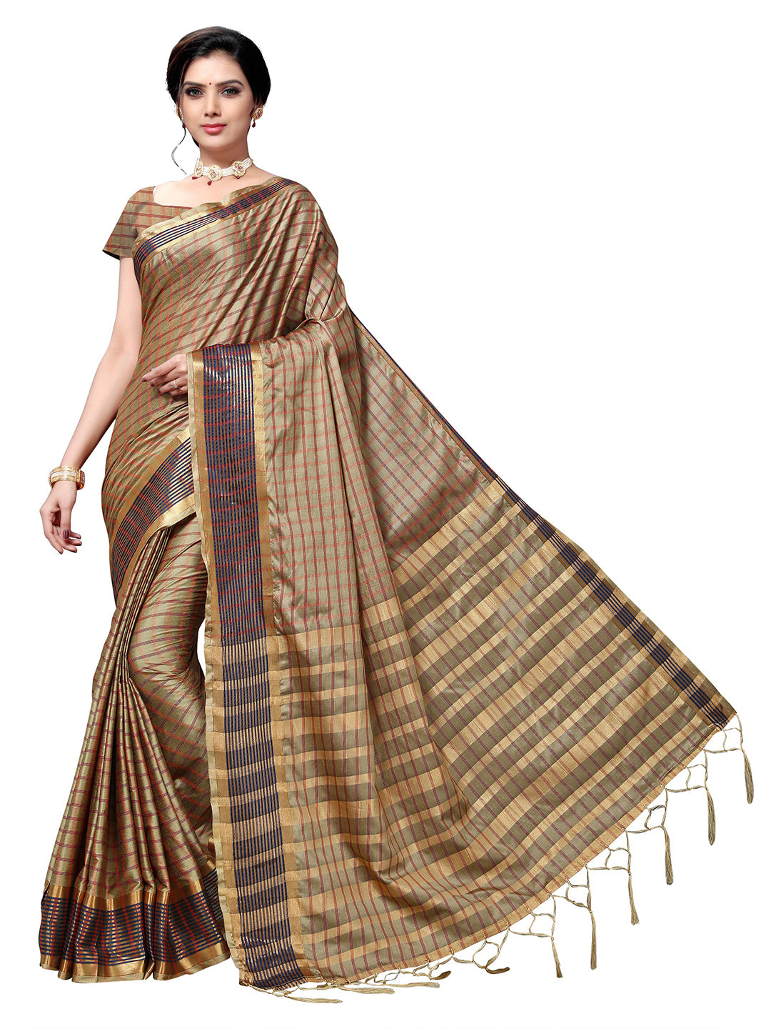 Women's Gold Art Silk Self Design Saree - Ahika