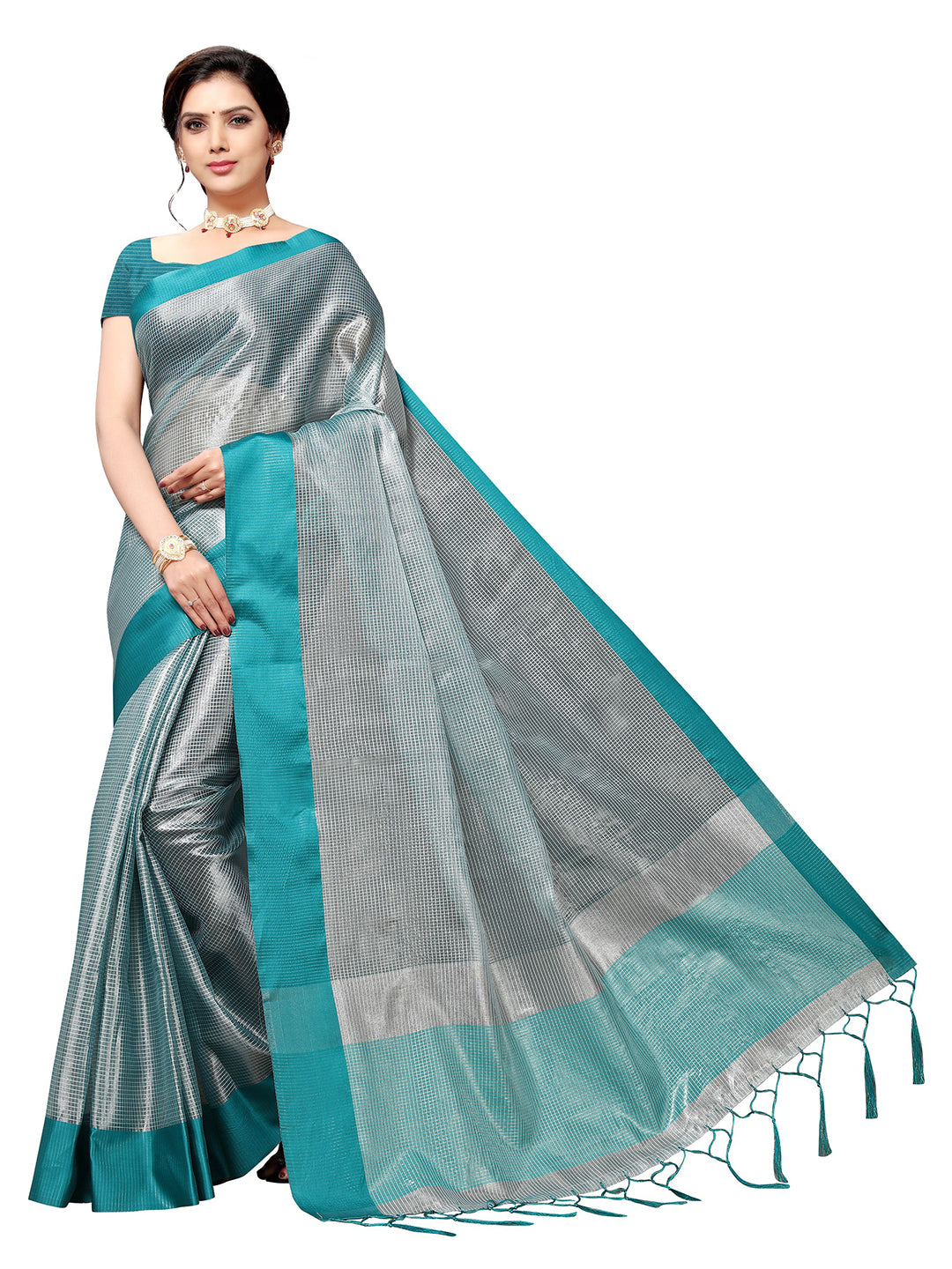 Women's Blue Art Silk Self Design Saree - Ahika