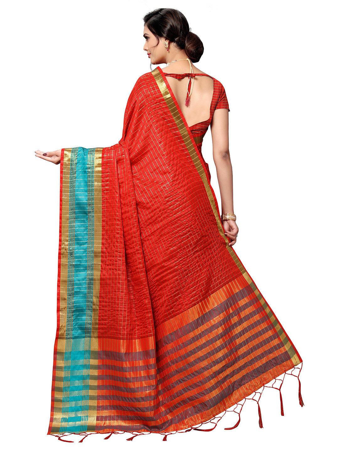 Women's Red Art Silk Self Design Saree - Ahika