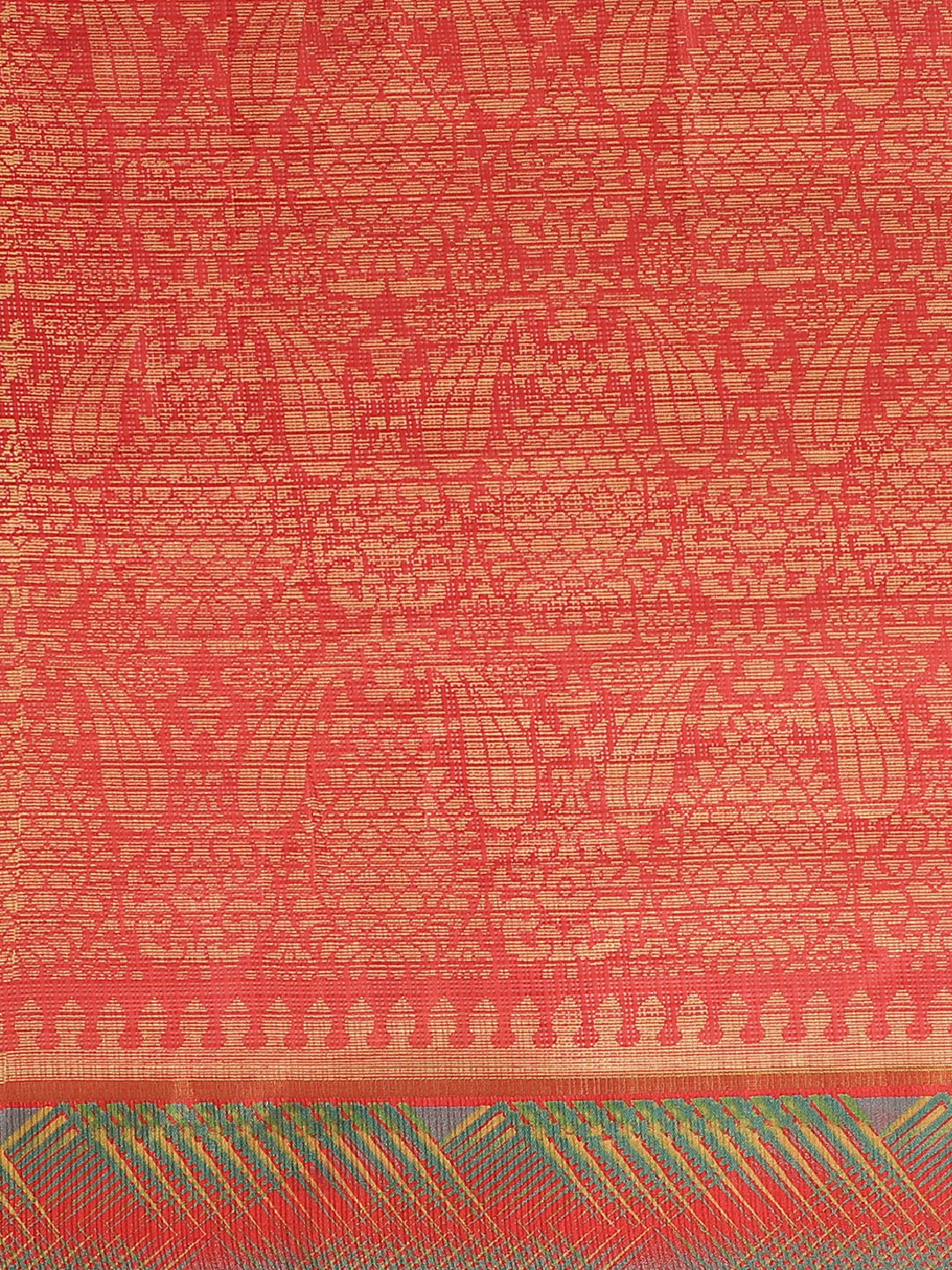 Women's Red Cotton Blend Printed Saree - Ahika