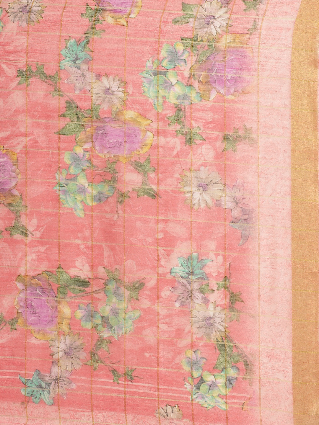 Women's Pink Cotton Blend Printed Saree - Ahika