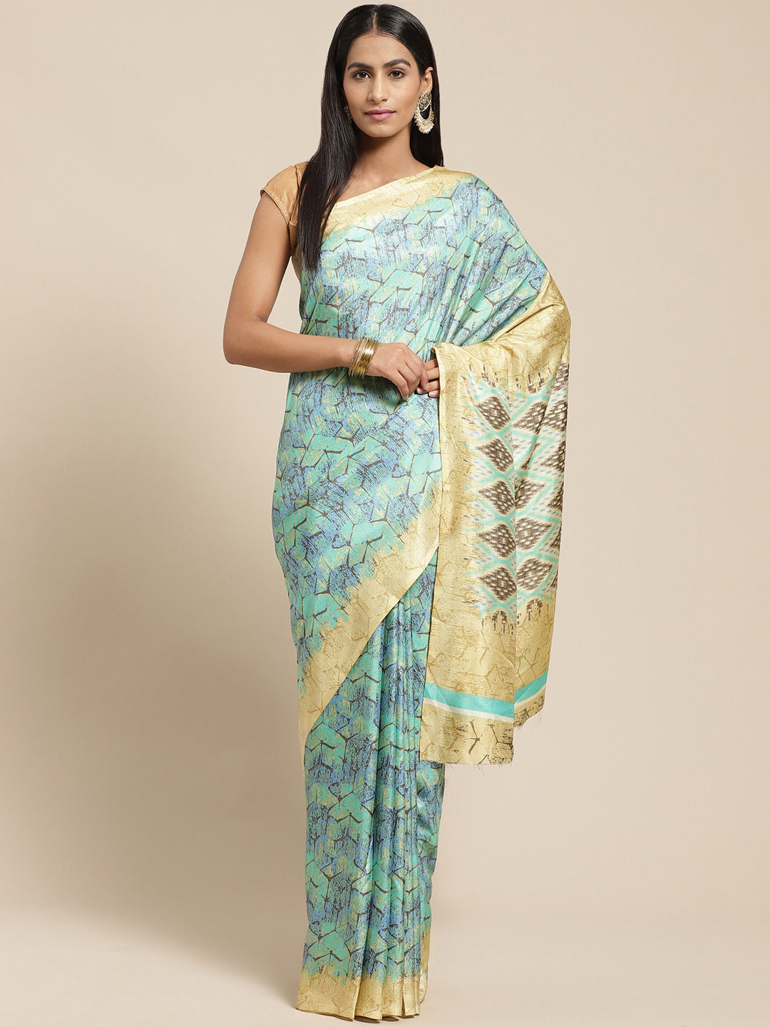 Women's Green Art Silk Printed Saree - Ahika