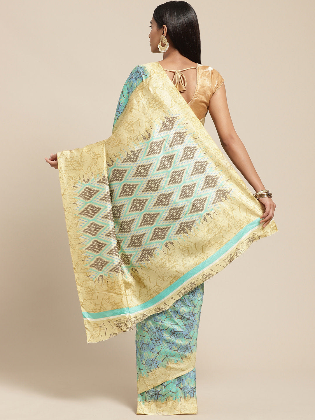 Women's Green Art Silk Printed Saree - Ahika