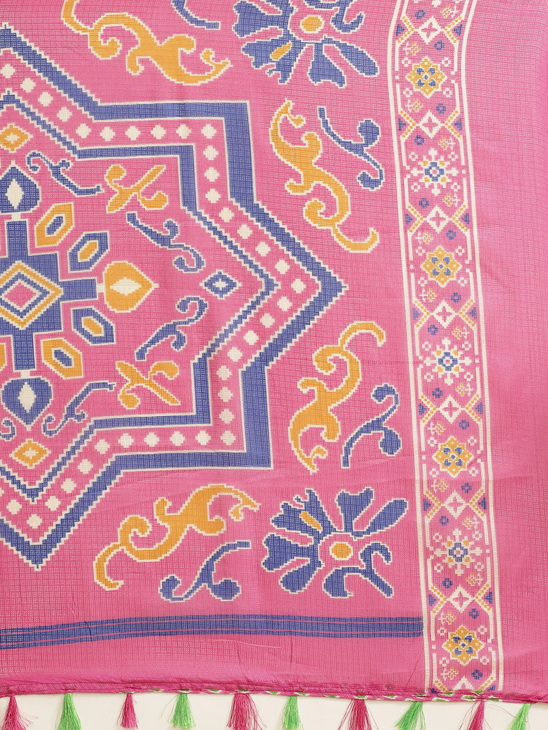 Women's Green::Pink Cotton Blend Printed Saree - Ahika
