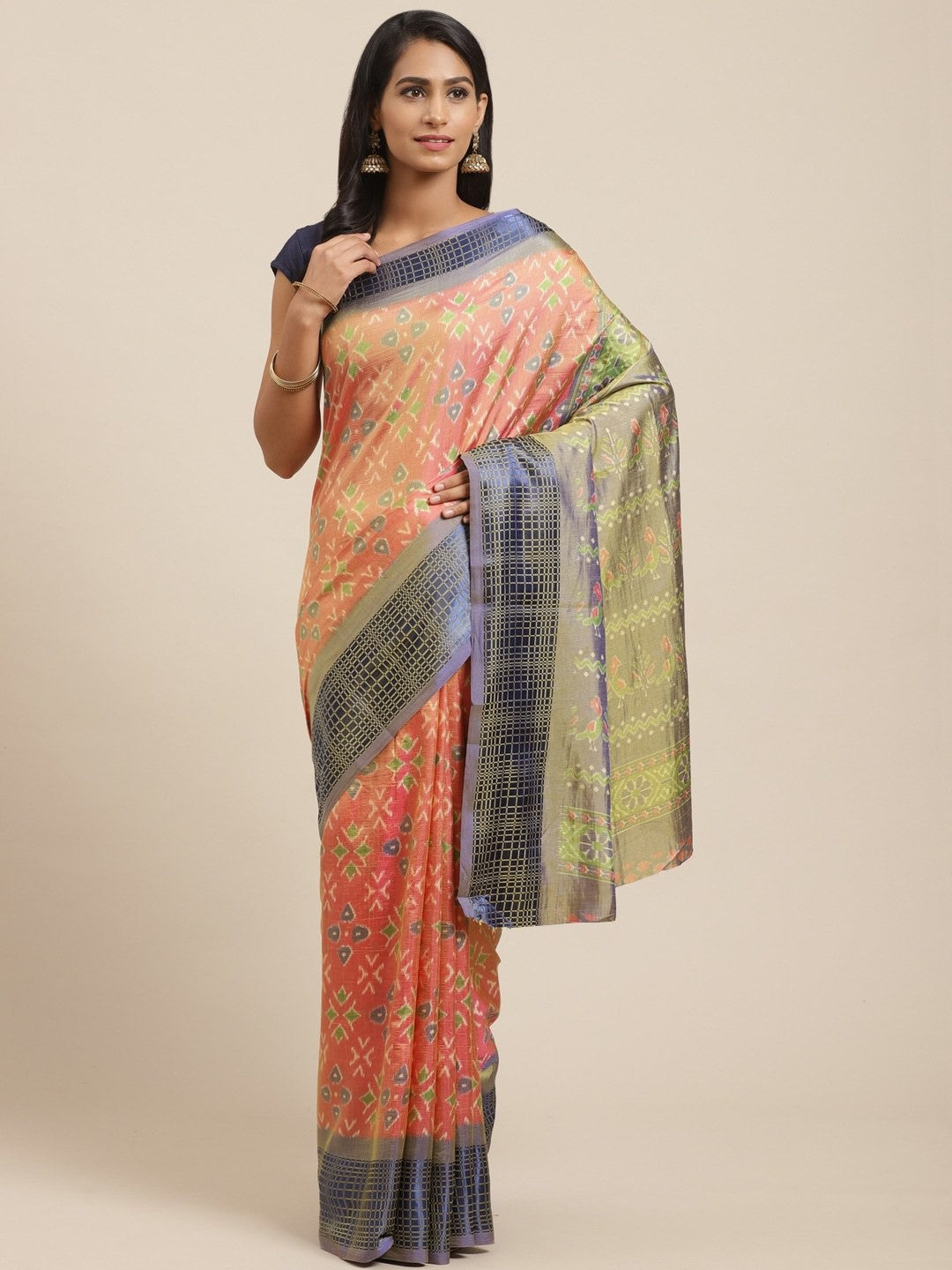 Women's Multicolor Cotton Silk Printed Saree - Ahika