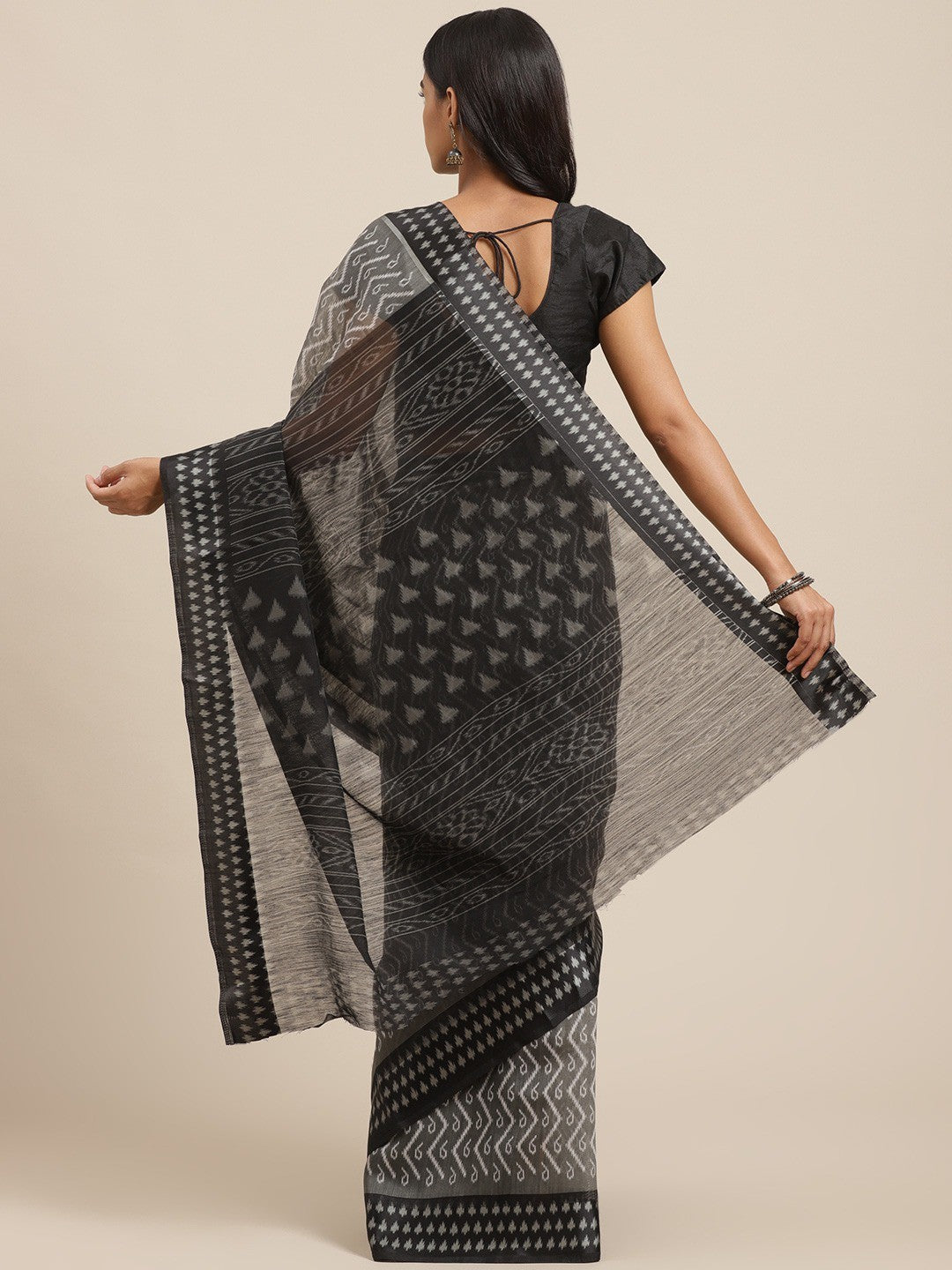 Women's Grey Cotton Silk Printed Saree - Ahika