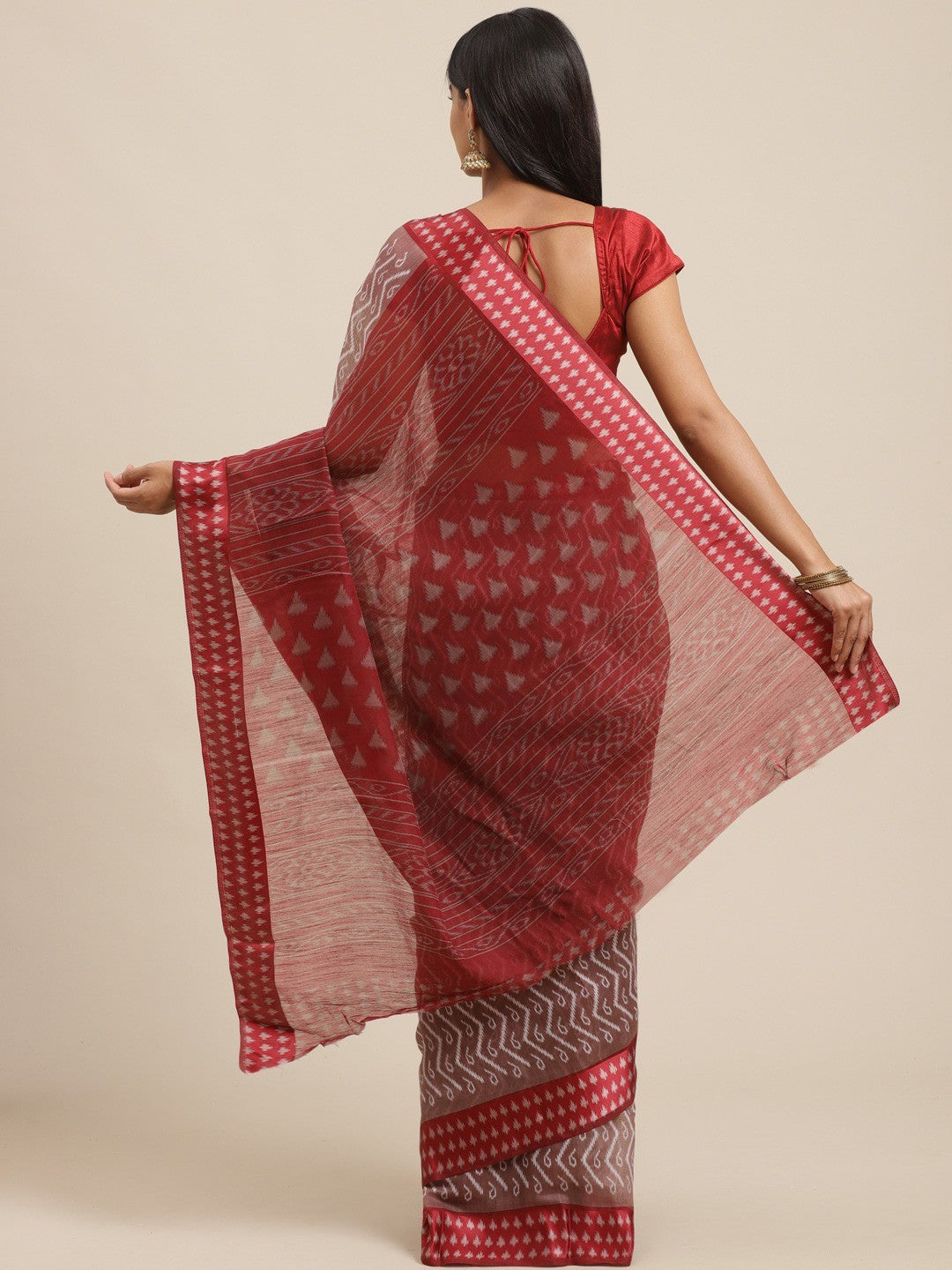 Women's Brown Cotton Silk Printed Saree - Ahika