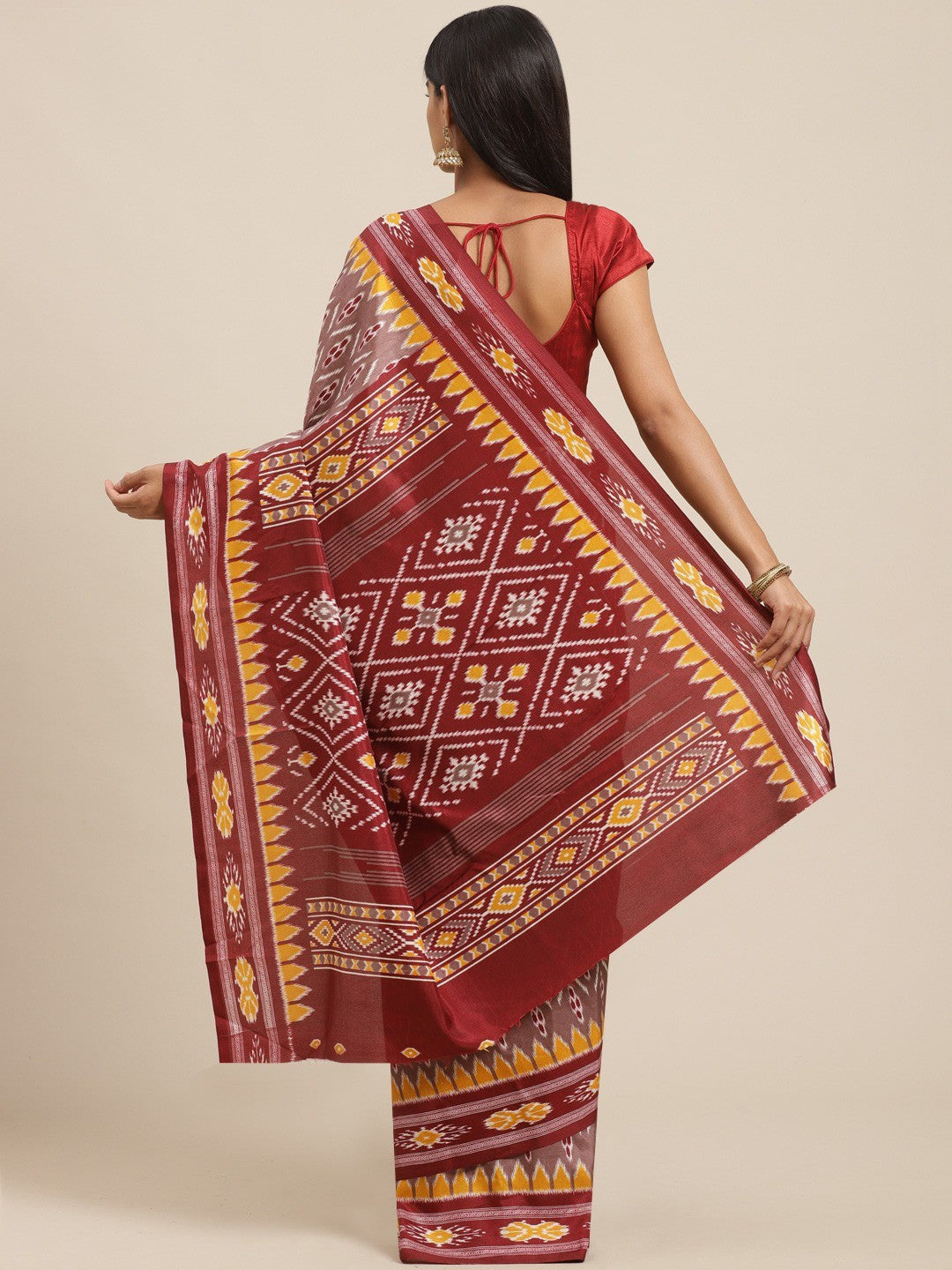 Women's Yellow Pure Cotton Striped Saree - Ahika