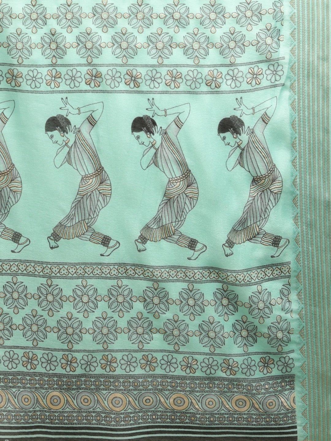 Women's Light Green Art Silk Printed Saree - Ahika