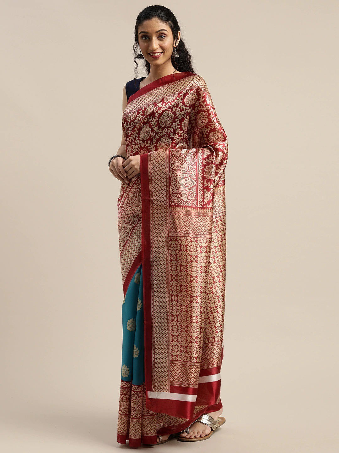Women's Maroonâ  Art Silk Printed Saree - Ahika