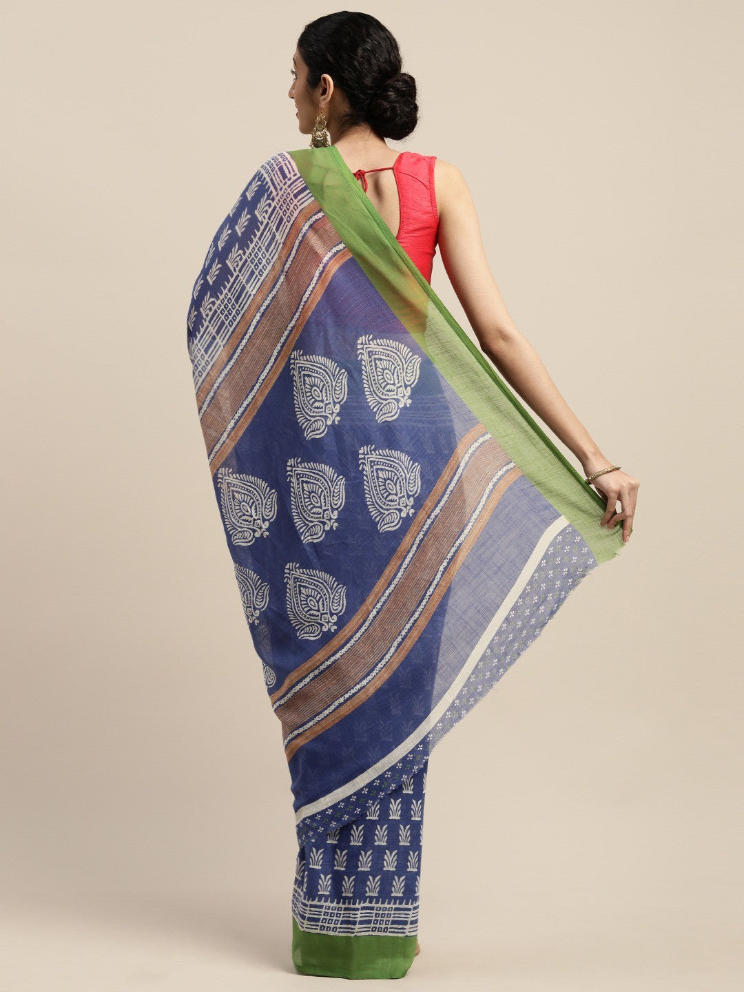 Women's Blue Art Silk Printed Saree - Ahika