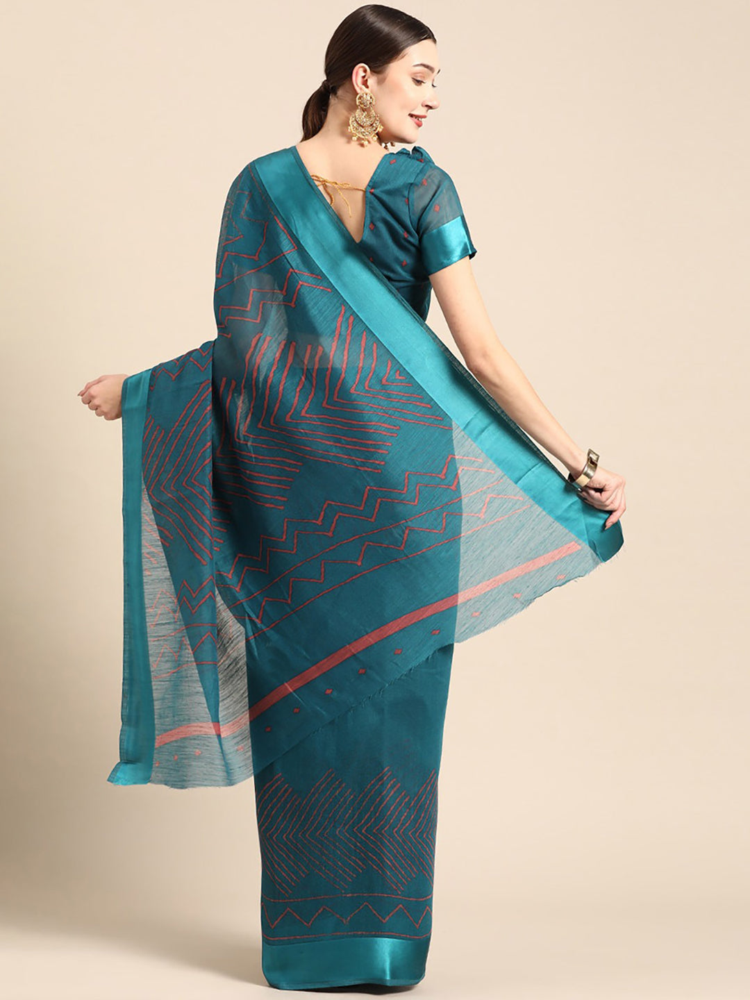 Women's Blue Art Silk Printed Saree - Ahika
