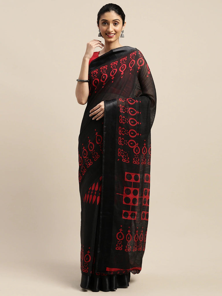 Women's Red Art Silk Printed Saree
