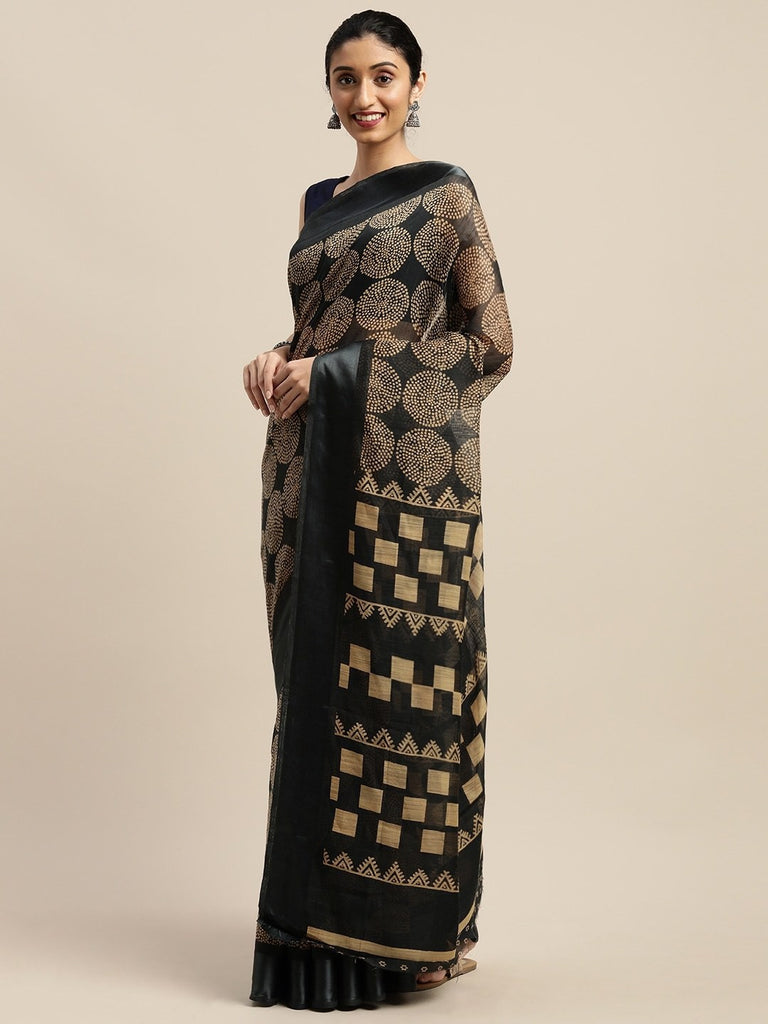 Women's Black Art Silk Printed Saree