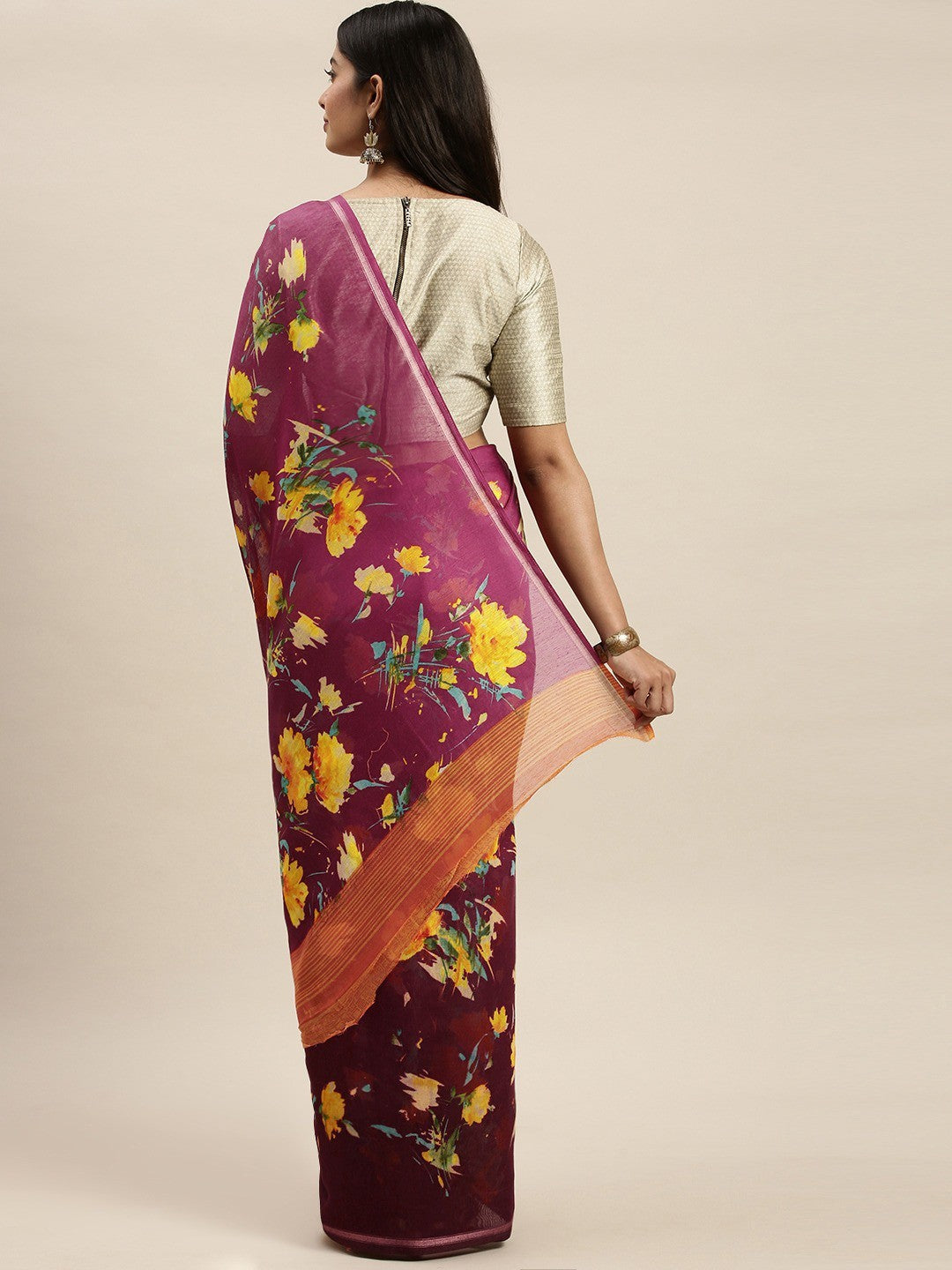Women's Purple Art Silk Printed Saree - Ahika