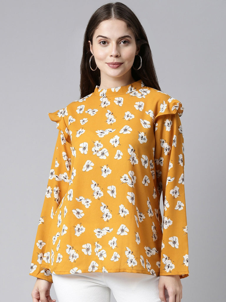 Women's Yellow Georgette Floral Printed