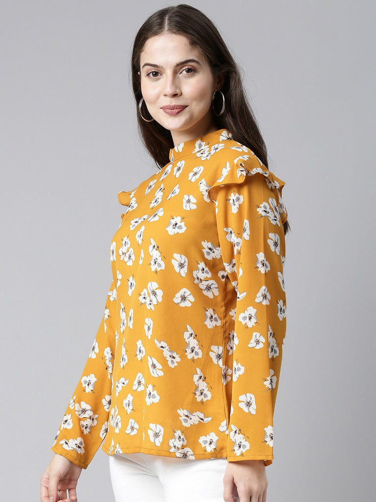 Women's Yellow Georgette Floral Printed