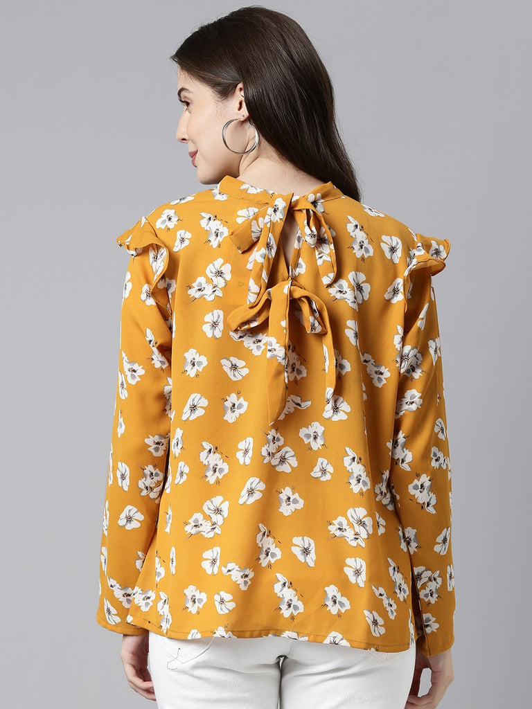 Women's Yellow Georgette Floral Printed