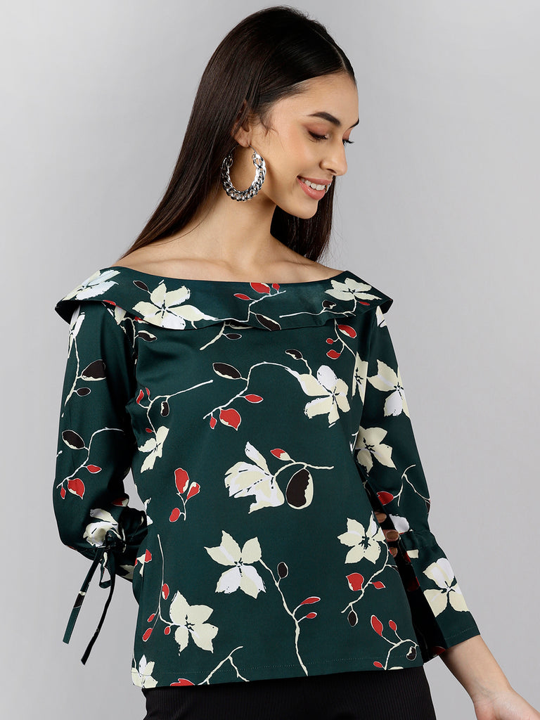 Women's Green Georgette Floral Printed