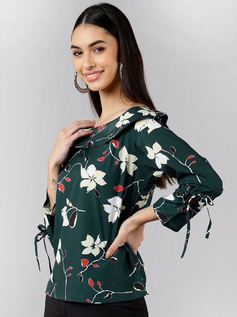 Women's Green Georgette Floral Printed
