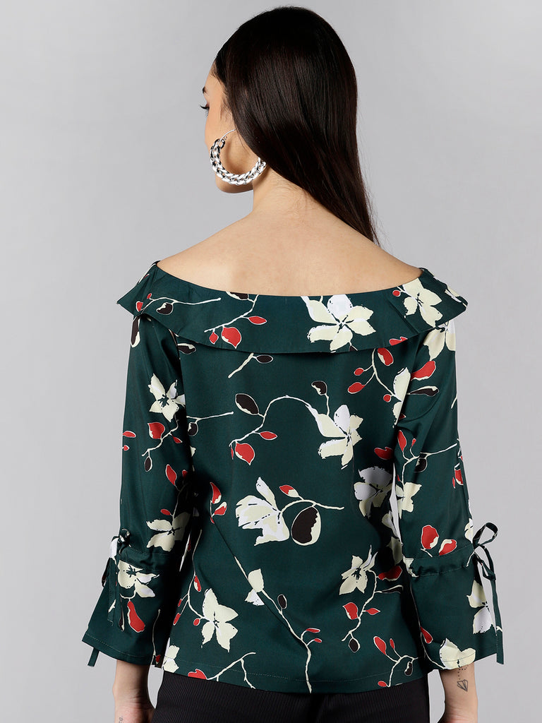 Women's Green Georgette Floral Printed