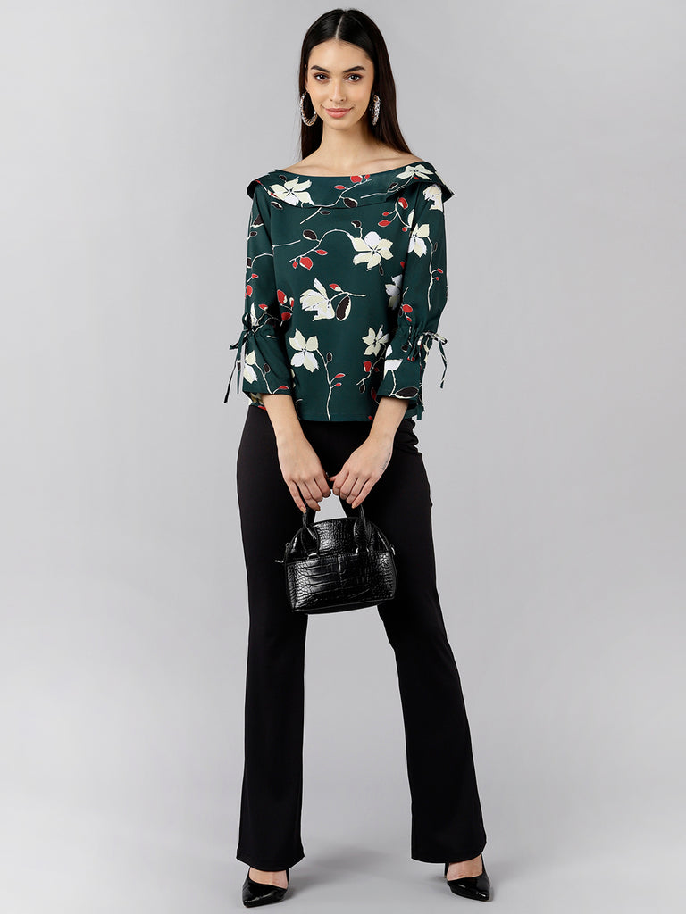 Women's Green Georgette Floral Printed