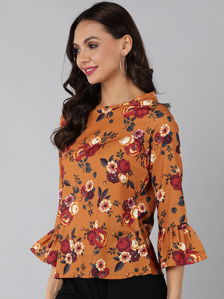 Women's Brown Georgette Floral Printed