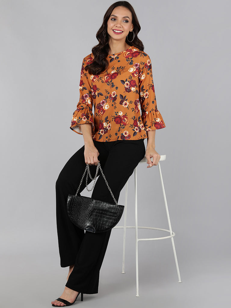 Women's Brown Georgette Floral Printed