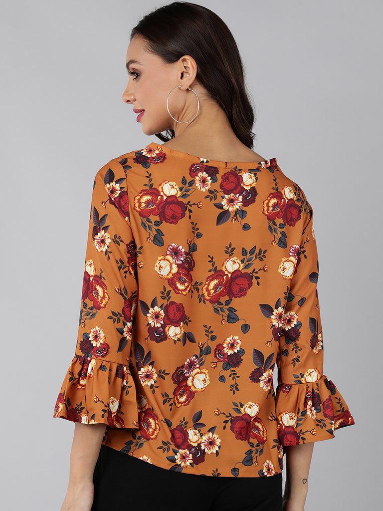 Women's Brown Georgette Floral Printed