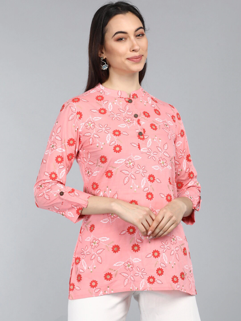 Women's Pink Cotton Floral Printed