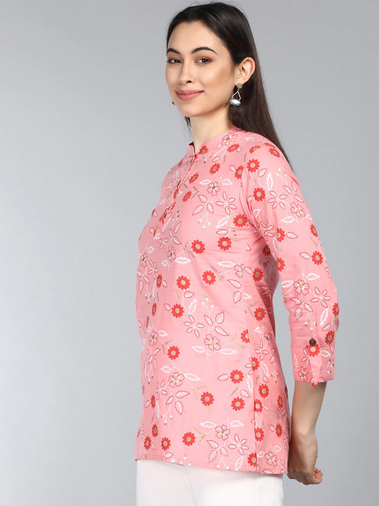 Women's Pink Cotton Floral Printed
