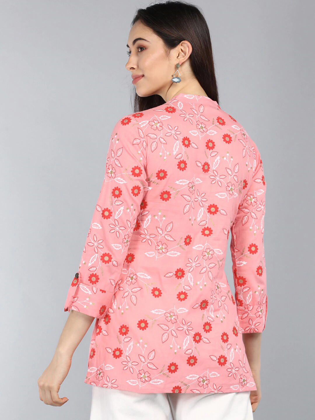 Women's Pink Cotton Floral Printed Topahika