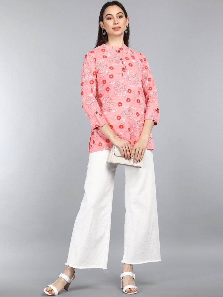 Women's Pink Cotton Floral Printed
