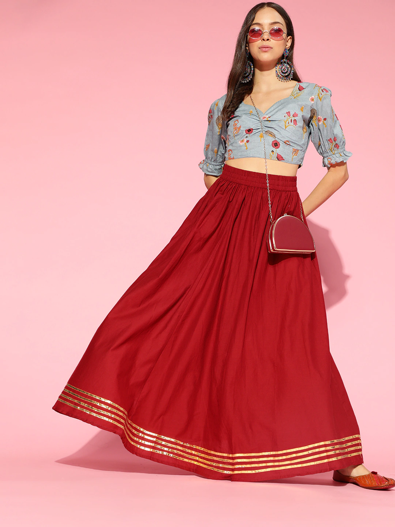Women's Blue Cotton Floral Printed