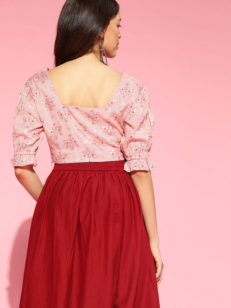 Women's Peach Cotton Ethnic Motifs Printed