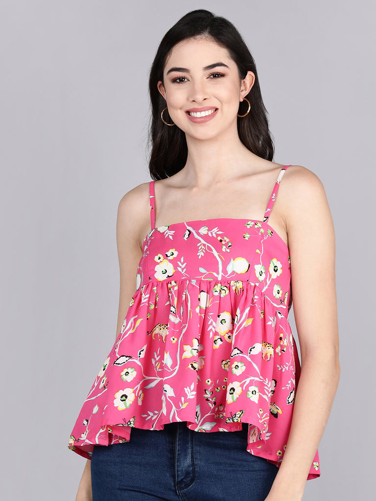 Women's Pink Georgette Floral Printed