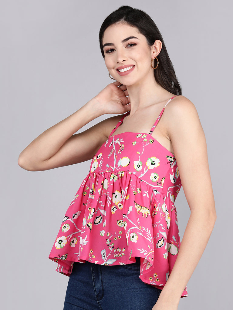 Women's Pink Georgette Floral Printed
