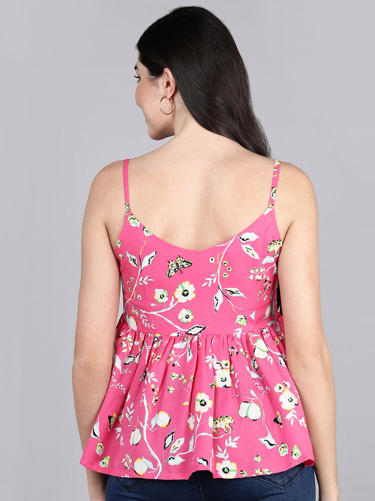 Women's Pink Georgette Floral Printed