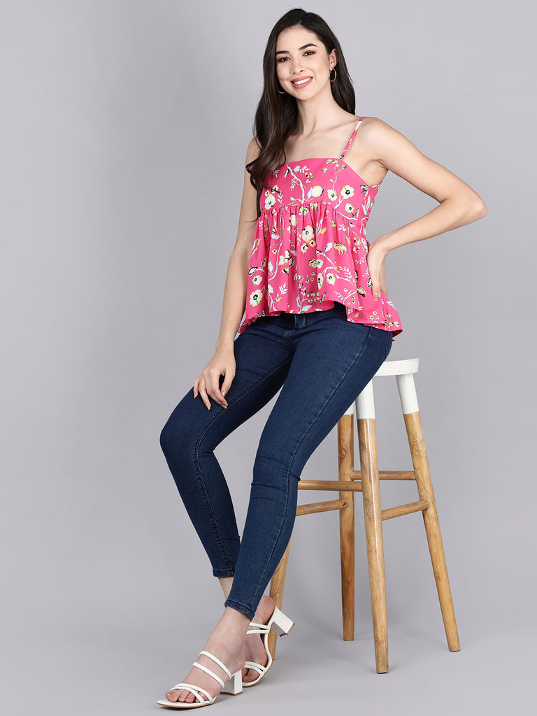 Women's Pink Georgette Floral Printed