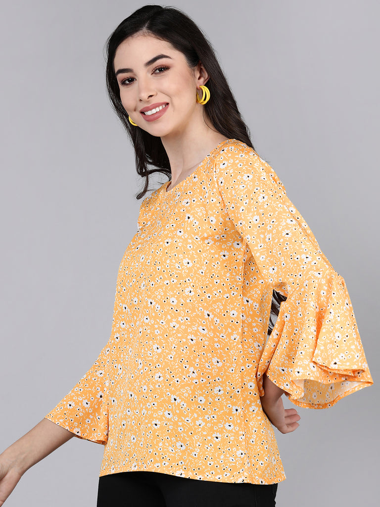 Women's Mustard Crepe Floral Printed